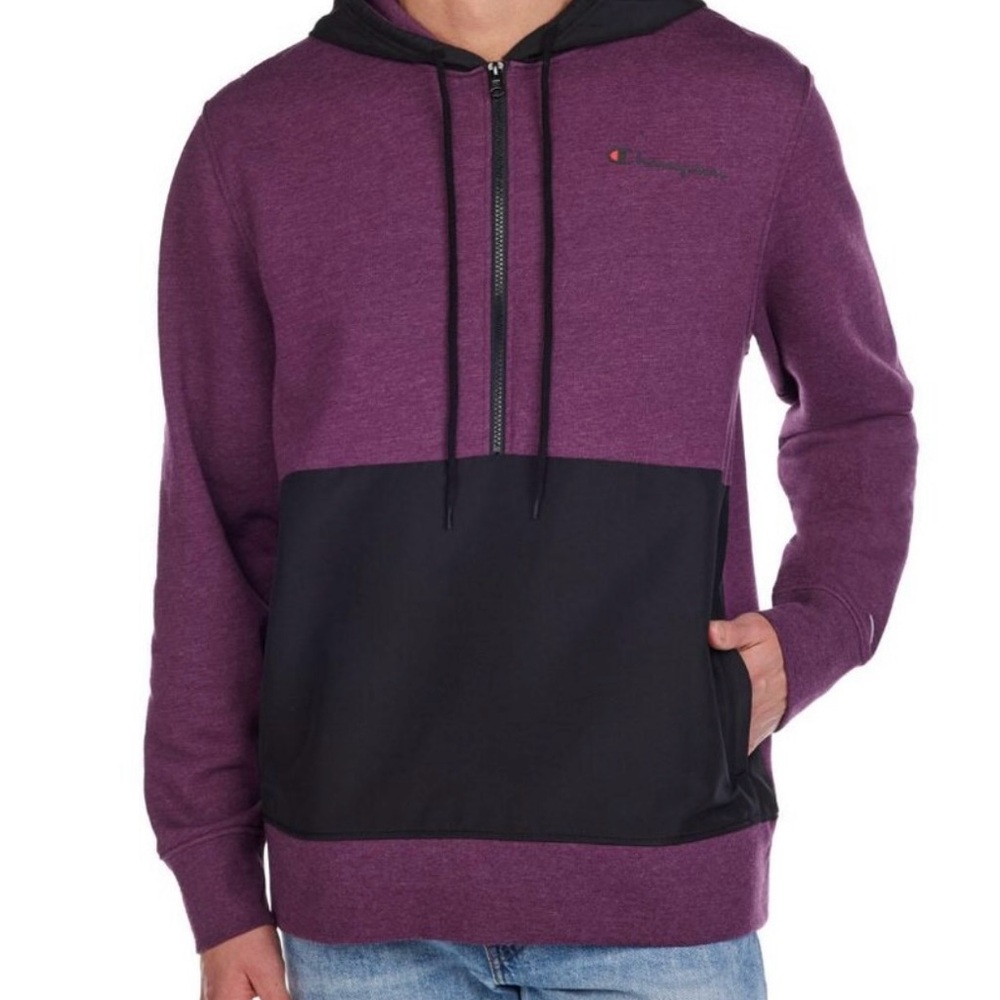 Champion Two-Tone 1/4 Zip Purple and Black Hoodie NEW